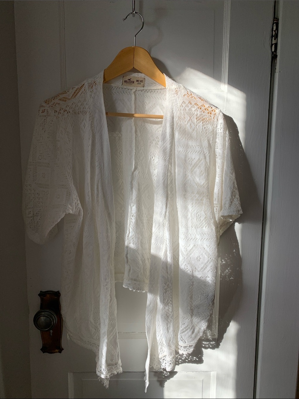 White Lace Open Front Kimono Cardigan O/S